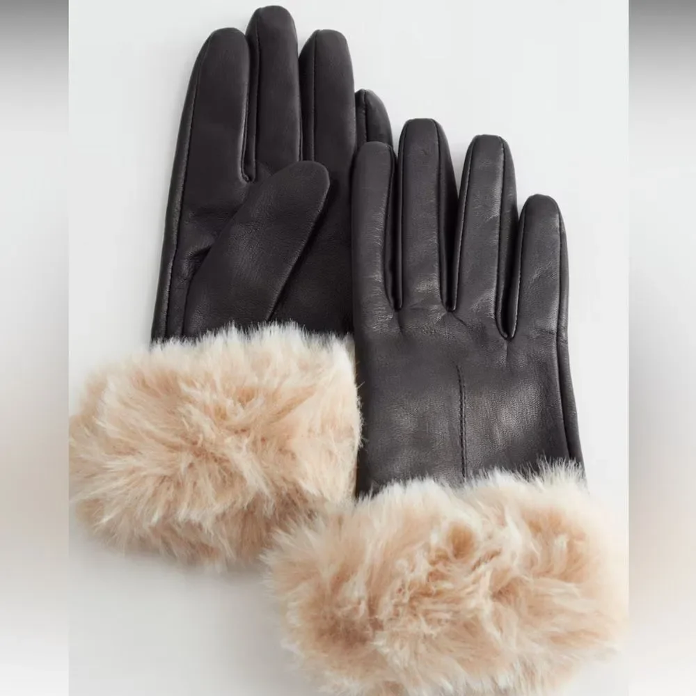 & Other Stories Faux Fur Leather Gloves Size Small